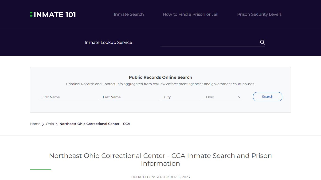 Northeast Ohio Correctional Center - CCA Inmate Search and Prison ...